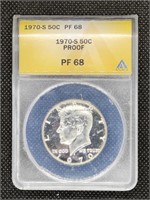 1970-S Silver Kennedy Half Dollar coin ANACS PR68