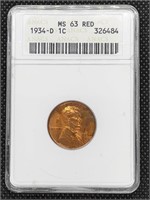 1934-D Lincoln Wheat Cent Penny Coin ANACS MS63
