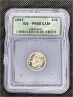 1964 Silver Roosevelt Dime Coin PR68 Deep Cameo