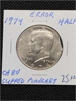 1974 Error Kennedy Half Dollar coin. Clipped