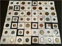 Collection of 56 vintage coins in holders