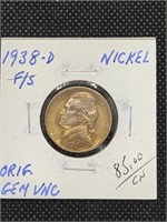 1938-D Jefferson Nickel coin marked Uncirculated