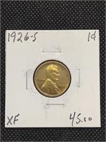 1926-S Lincoln Wheat Cent Penny Coin marked XF