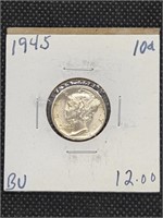 1945 Mercury Silver Dime Coin marked Brilliant