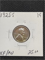 1925-S Lincoln Wheat Cent Penny Coin marked XF AU