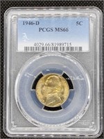 1946-D Jefferson Nickel coin PCGS MS66 slabbed