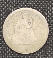 1853 Seated Liberty Silver Quarter coin marked