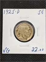 1925-D Buffalo Nickel Coin marked VG