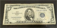 1953 $5 Silver Certificate US paper money