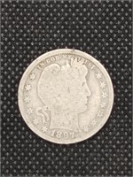 1897 Barber Silver Quarter coin marked VG