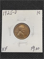 1925-D Lincoln Wheat Cent Penny Coin marked XF