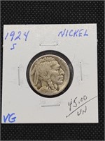 1924-S Buffalo Nickel Coin marked VG