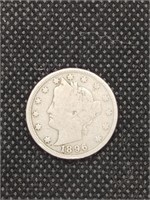 1896 Liberty V Nickel coin marked VG