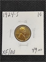 1924-S Lincoln Wheat Cent Penny Coin marked XF AU
