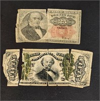 Two pieces antique US Fractional currency paper