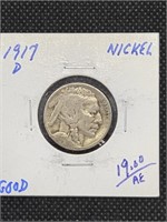 1917-D Buffalo Nickel Coin marked Good