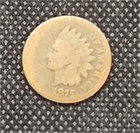 1875 Indian Head Penny Coin marked Good