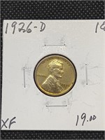 1926-D Lincoln Wheat Cent Penny Coin marked XF