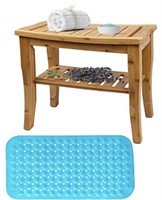 New Bamboo Shower Bench, 2-Tier Wooden Spa Stool,