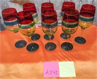 363 - VINTAGE HAND PAINTED WINE GLASSES (A242)