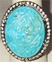 350 - STERLING SILVER & TURQUOISE RING SIZE 8 (B24