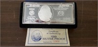 $100 Silver Proof Piece w/COA