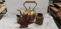 Vintage Copper & Brass Tea Kettle, Small Metal