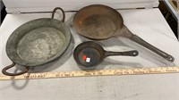 Three Vintage Metal Cooking Pans, 12in.,