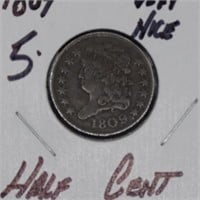 1809 half cent, very nice