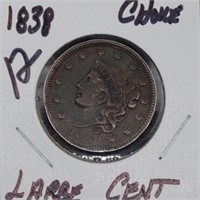 1838 large cent, choice