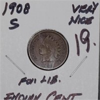 1908S Indian cent, very nice, full Liberty