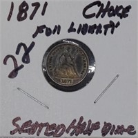1871 seated half dime, choice