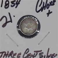 1854 Three cent silver, choice+