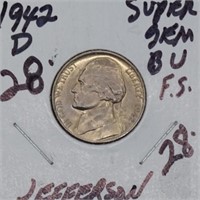 1942D Jefferson nickel, super gem BU FS