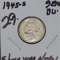 1945S silver Jefferson nickel, gem BU