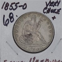 1855-O seated half dollar, very ch+