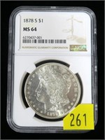 1878-S Morgan dollar - NGC slab certified MS-64