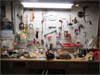 Contents of basement pegboard & counter items