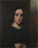 PORTRAIT OF A VICTORIAN GIRL HOLDING ROSE