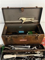 Vintage metal craftsman tool box. Full of tools
