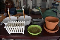 Lot of 7 Flower Pots, Planters, and Watering Can