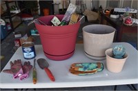Lot of Garden Tools and Flower Pots