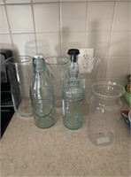 Lot of 6 Bottles, Vases, and Pitcher