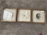 Lot of 3 Framed Paper Flower Shadow Boxes