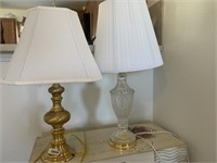 Lot of 2 Gold Tone and Glass Table Lamps