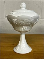Indiana Harvest Milk Glass Lidded Compote 10 Inch
