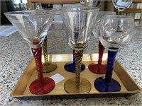 Lot of 6 Stemware Glasses and Tray