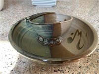 Vintage Art Pottery Chip and Dip Bowl Signed