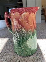 Vintage Green to Red Floral Pitcher