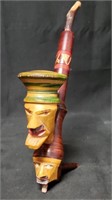 Vtg Carved Wood Pipe 2 Head Folk Art Freestanding
